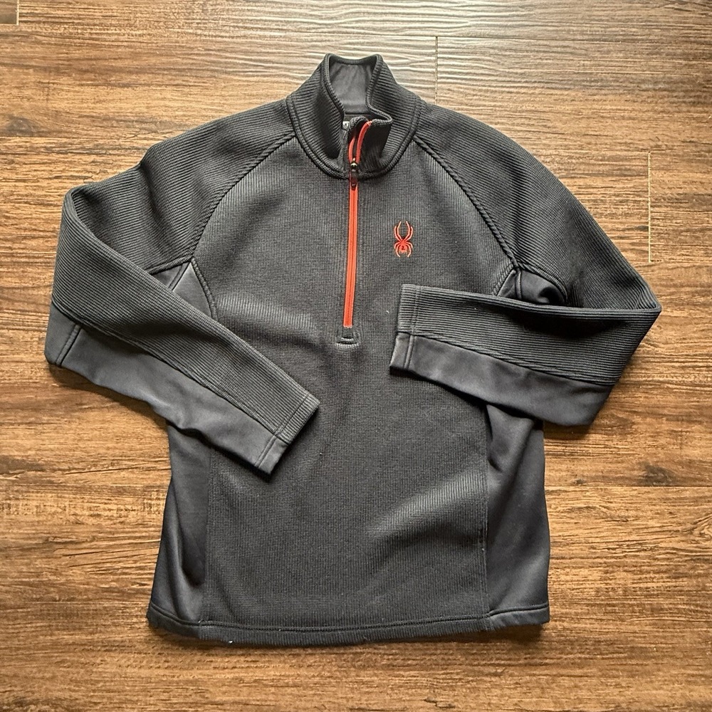 Spyder Men's Bandit Half-Zip Fleece Jacket - Size Large - Black/Red Sweater Knit